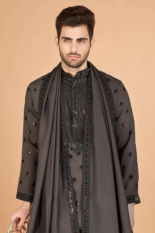 Elegant Brown Viscose Silk Kurta with Sequins