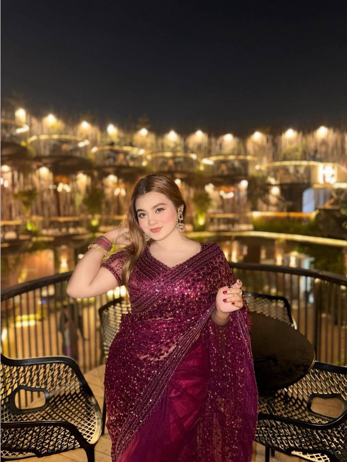 Burgundy Glitter Glamour and Everything in Between  Mesmerizing Net Saree Set