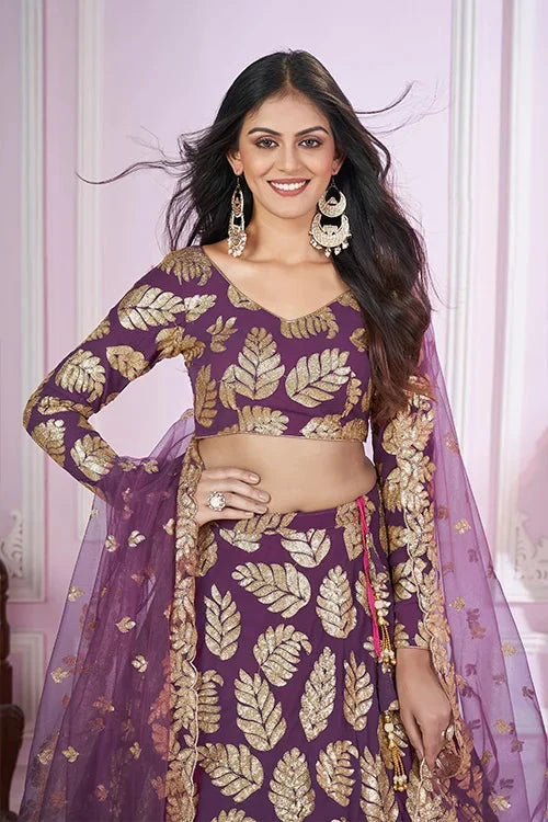 Georgette Lehenga Choli with Sequins & Zari Embroidery