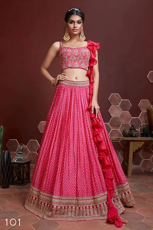 Buy Pink Party Function Chinon Silk Lehenga Choli