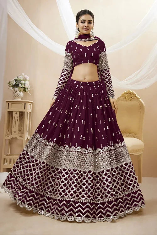 Buy Wine Color Embroidered Lehenga Choli