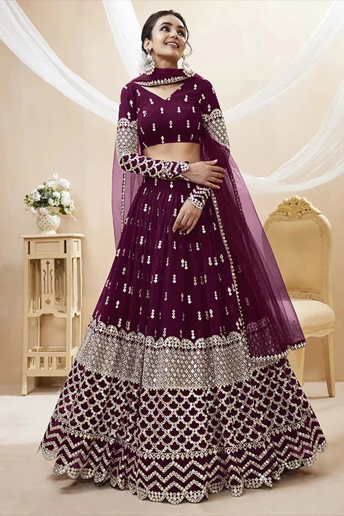 Buy Wine Color Embroidered Lehenga Choli