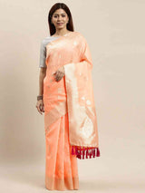 Bollywood Peach Colour Woven Design Cotton Saree