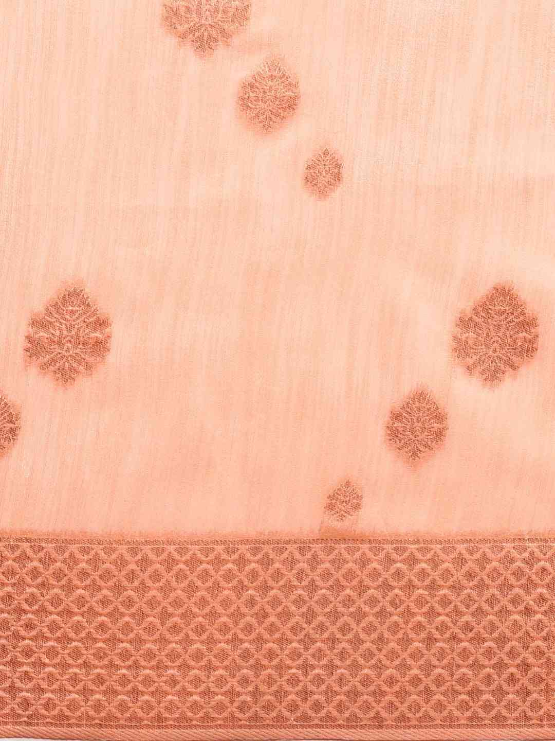 Bollywood Peach Colour Woven Design Cotton Saree