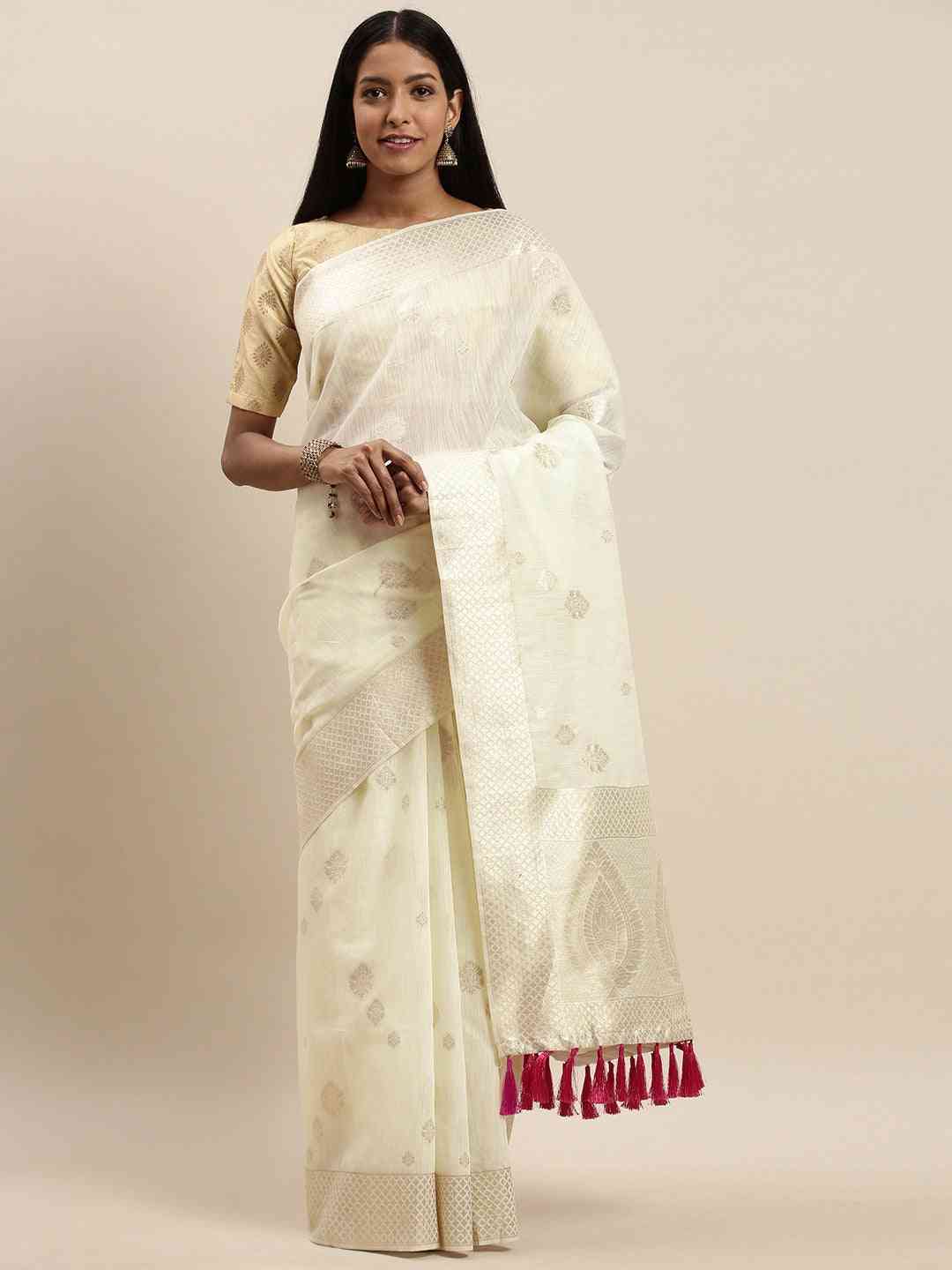 Bollywood White Colour Woven Design Cotton Saree