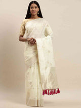 Bollywood White Colour Woven Design Cotton Saree