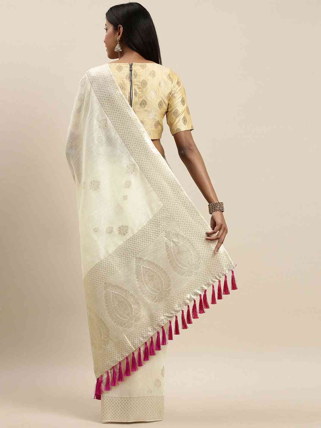 Bollywood White Colour Woven Design Cotton Saree