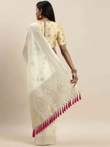 Bollywood White Colour Woven Design Cotton Saree