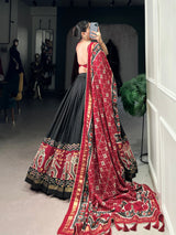 Ethnic Black Maroon Lehenga Choli with Tassels & Patola Print