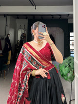 Ethnic Black Maroon Lehenga Choli with Tassels & Patola Print