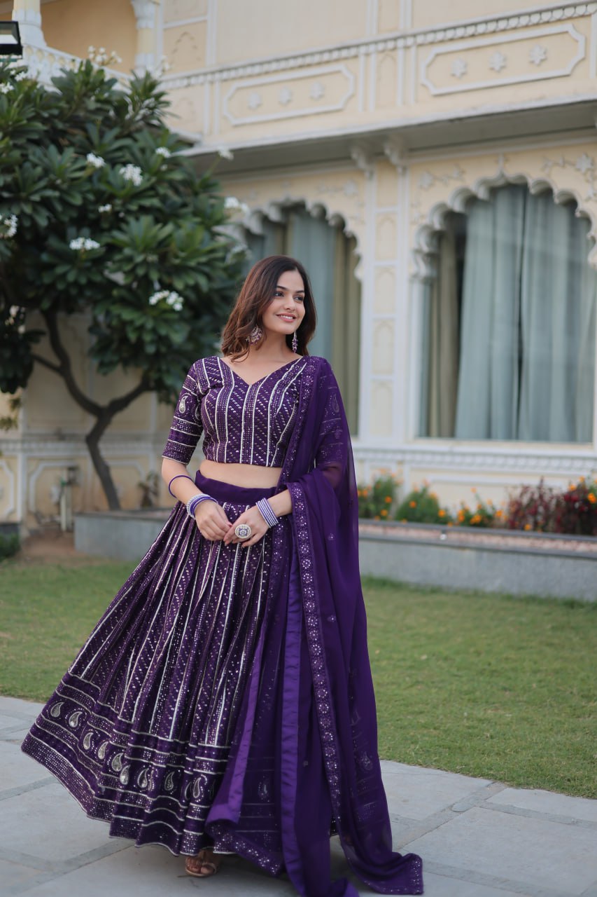 Faux Blooming Lehenga Choli Set with Heavy Sequins & Zari Embroidery