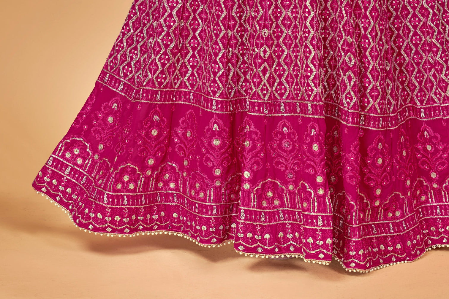 Women Pink & Gold Embroidered Semi-Stitched Lehenga Choli Set