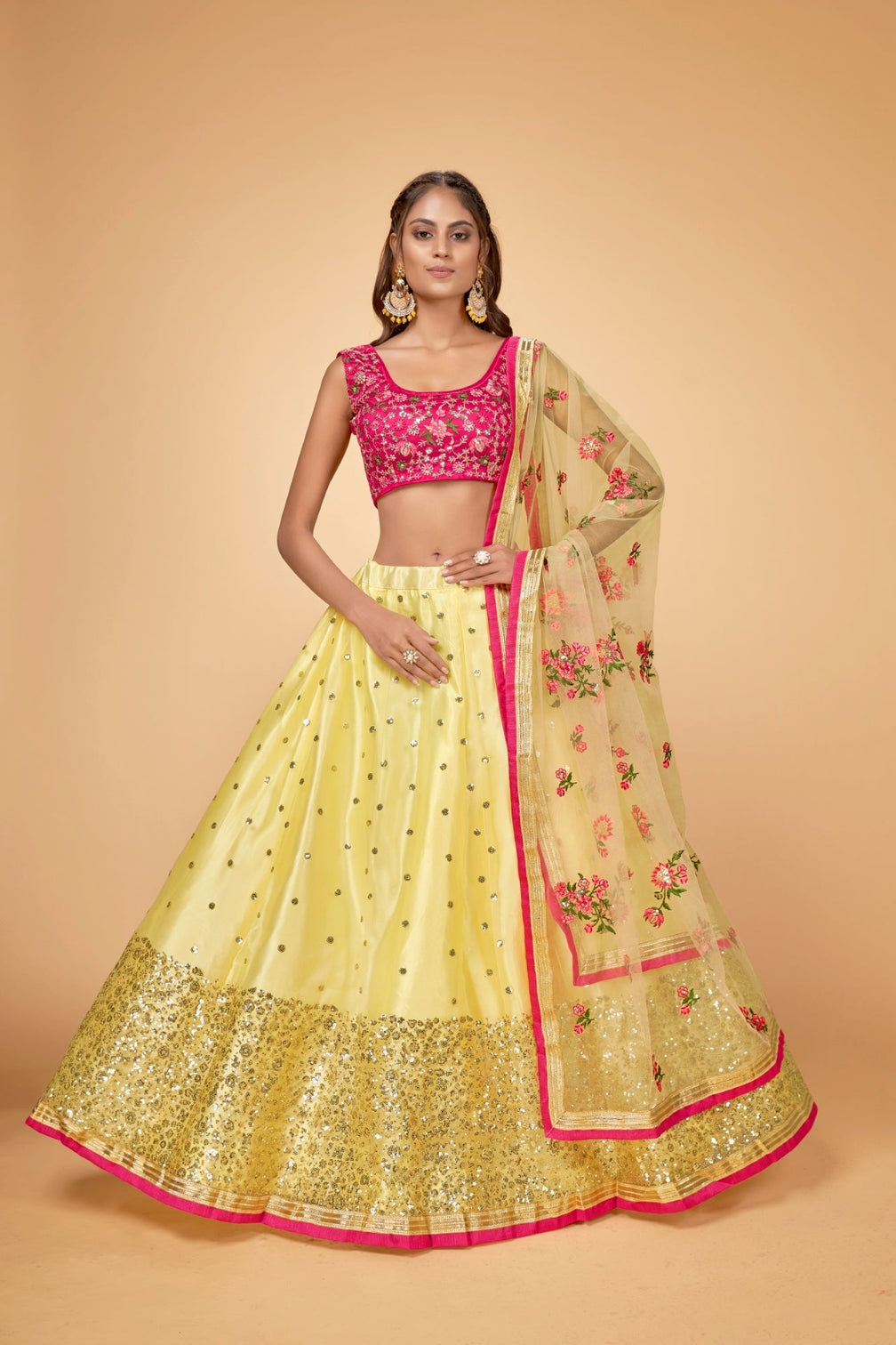 Yellow & Green Embroidered Sequin Lehenga Choli Set