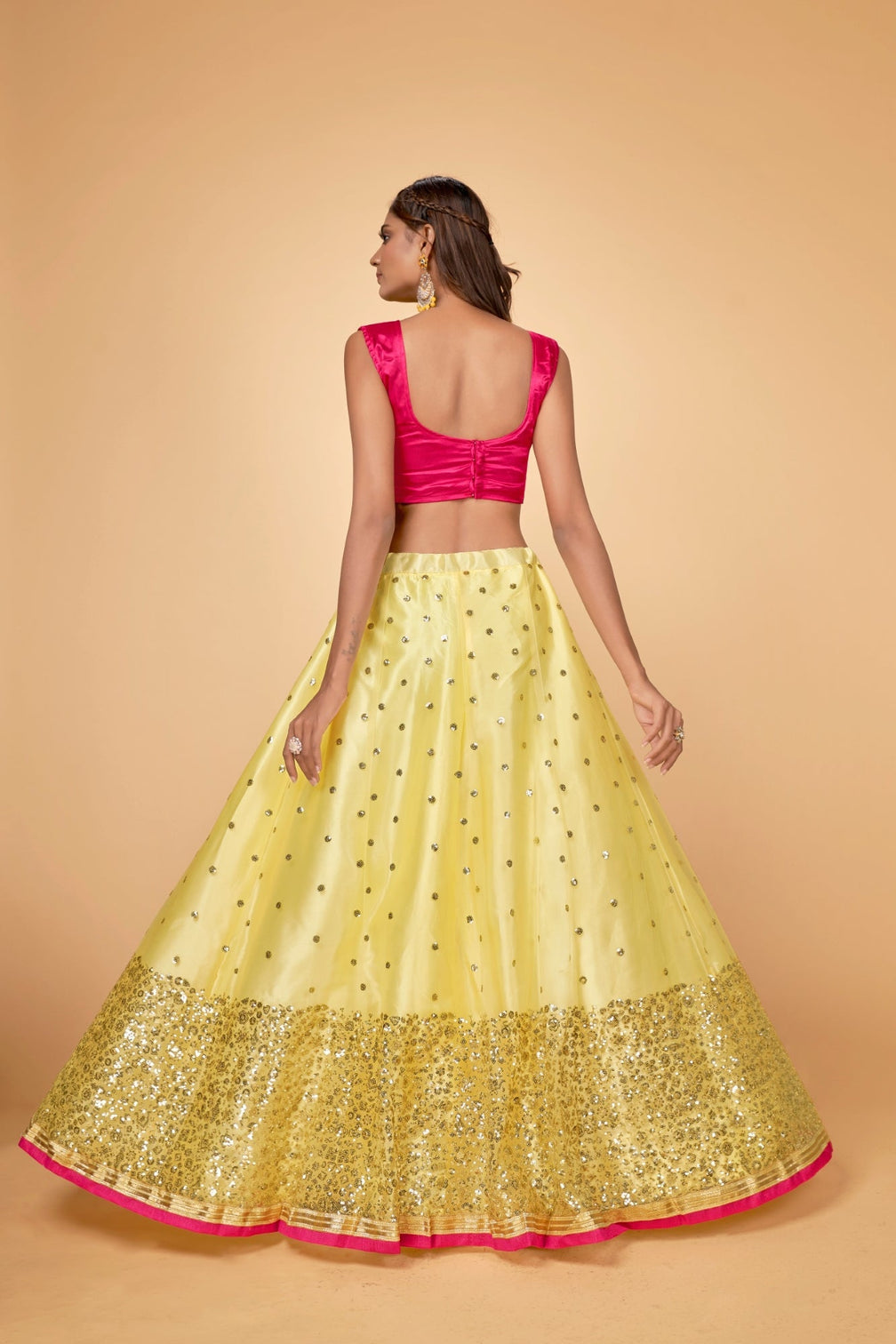 Yellow & Green Embroidered Sequin Lehenga Choli Set