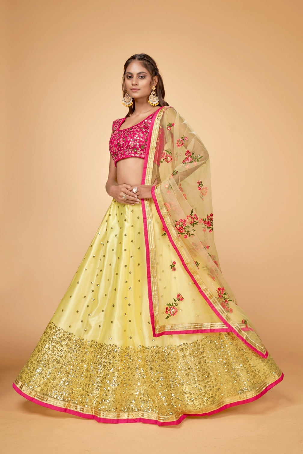 Yellow & Green Embroidered Sequin Lehenga Choli Set