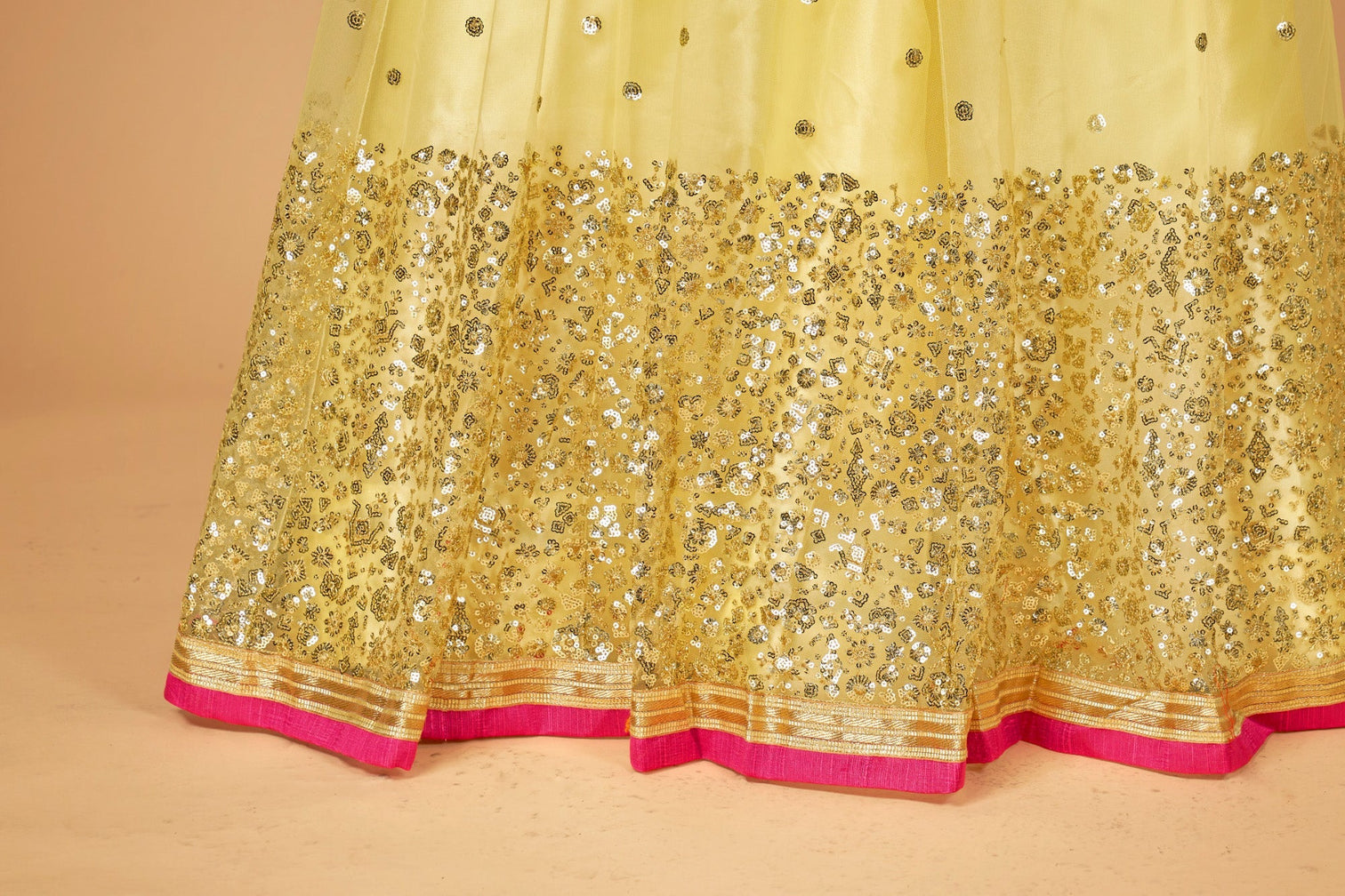Yellow & Green Embroidered Sequin Lehenga Choli Set