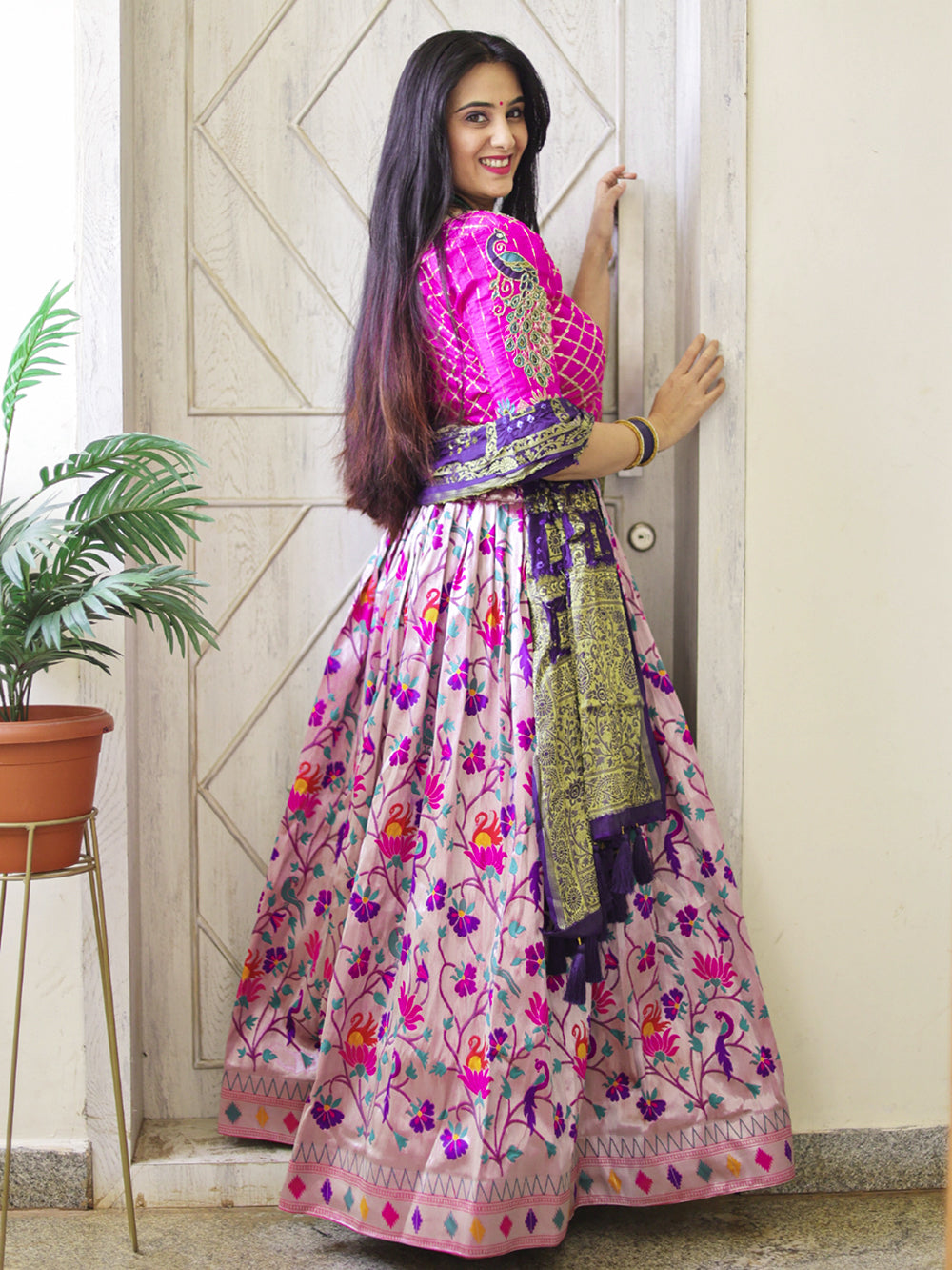 Purple Color Weaving Zari Work Jacquard Paithani Lehenga Choli Set