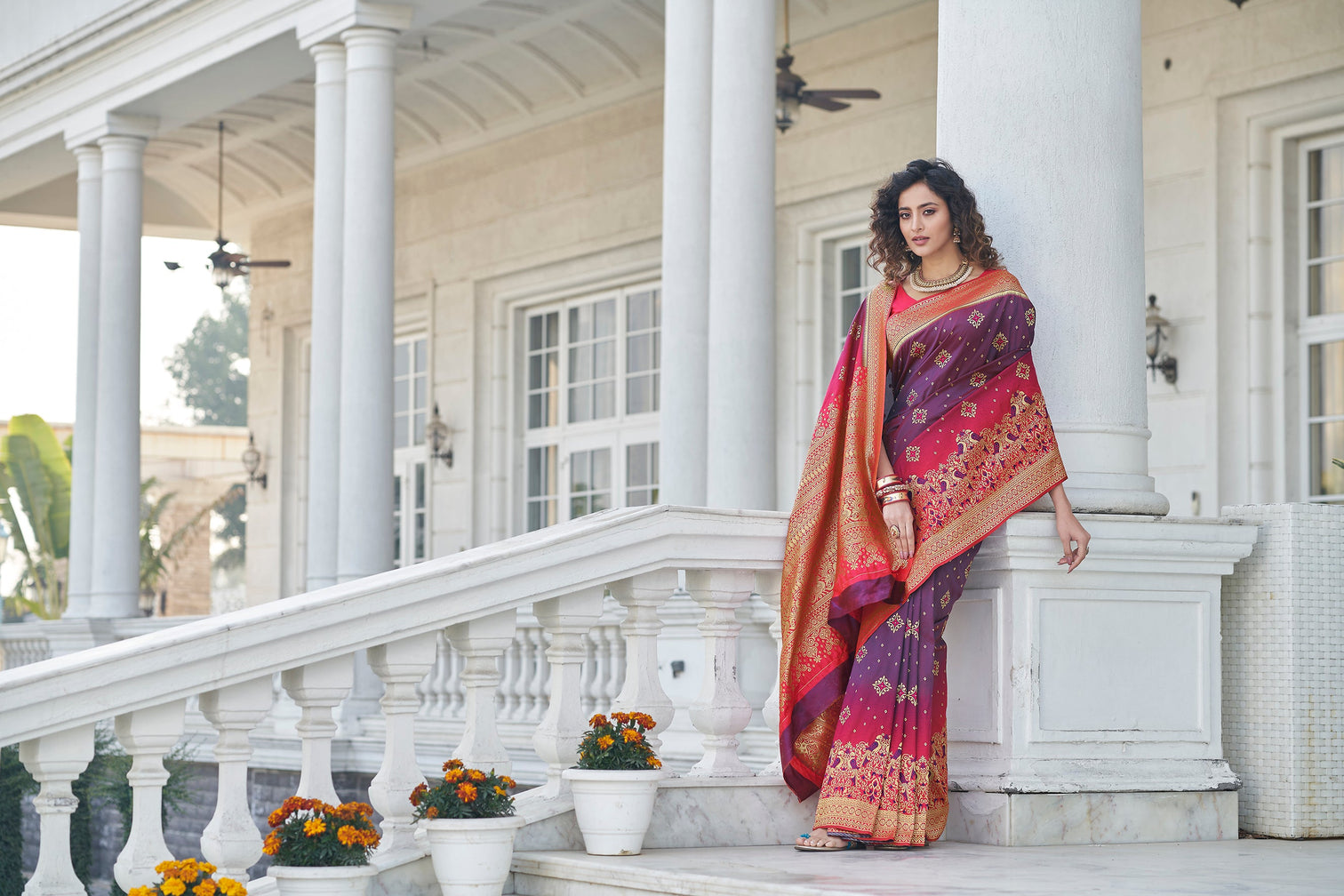 Catching Purple Zari Weaving Soft Banarasi Silk Designer Saree