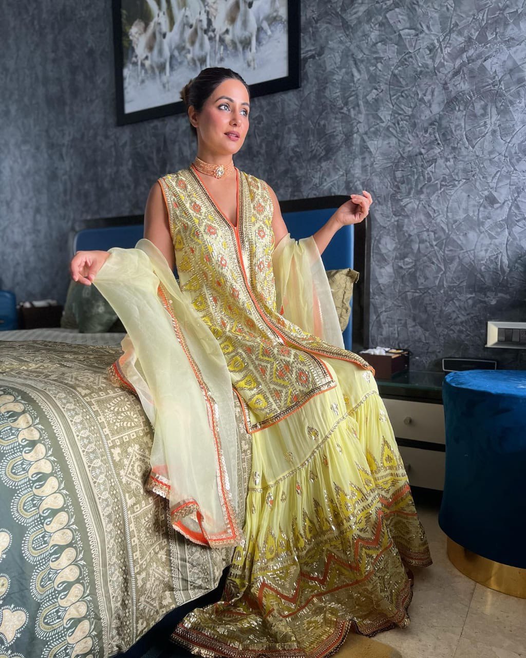 Celebrity Wear Yellow Color Sequence Work Sharara Suit