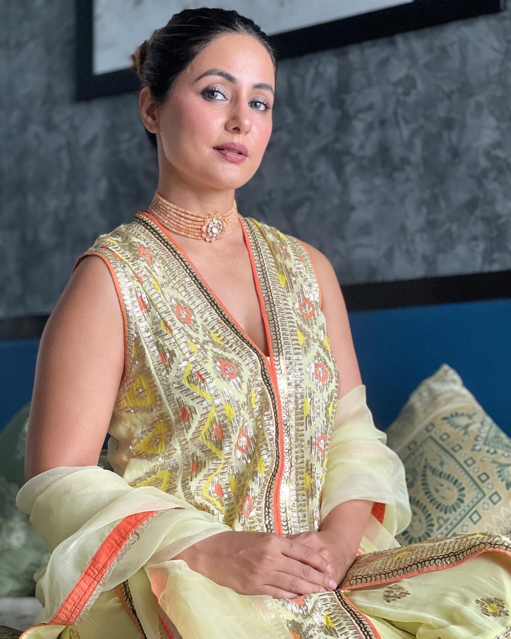 Celebrity Wear Yellow Color Sequence Work Sharara Suit