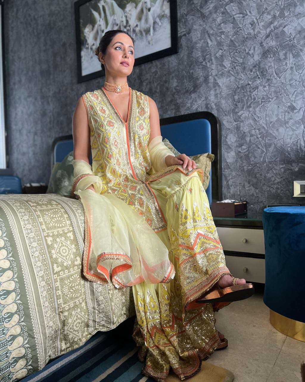 Celebrity Wear Yellow Color Sequence Work Sharara Suit