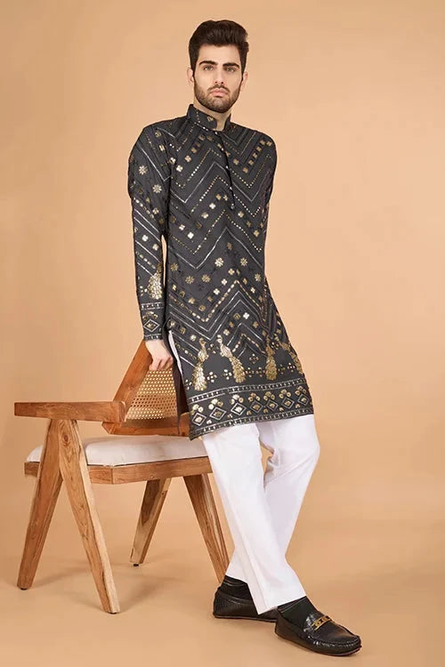 Cement Grey Designer Kurta – Viscose Rayon Fabric