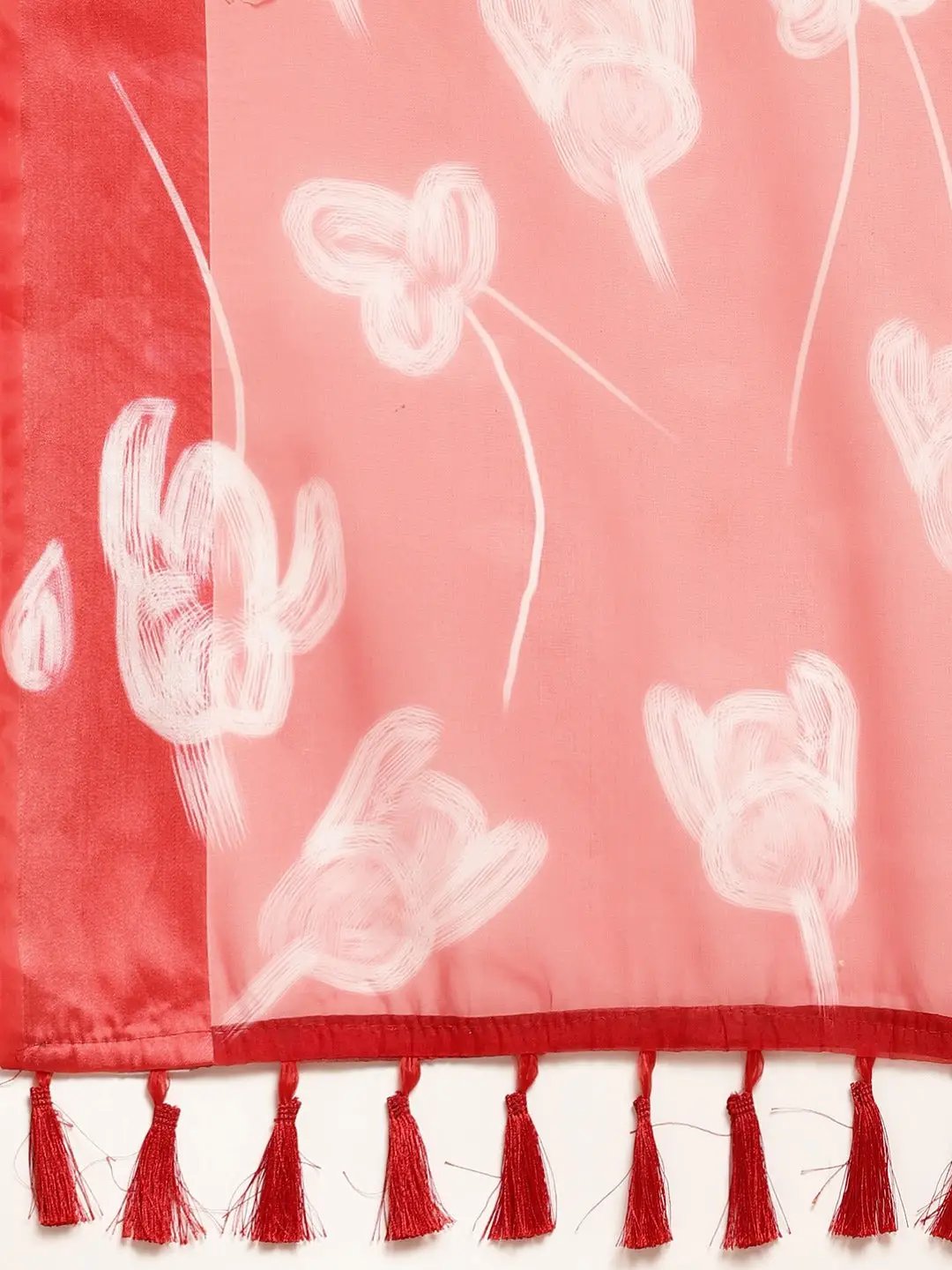 Red Soft Organza Saree with Satin Border and Flower Digital Print