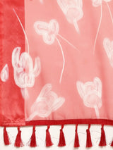 Red Soft Organza Saree with Satin Border and Flower Digital Print