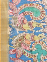 Beautiful Linen Blend Blue Colour Kalamkari Print Saree