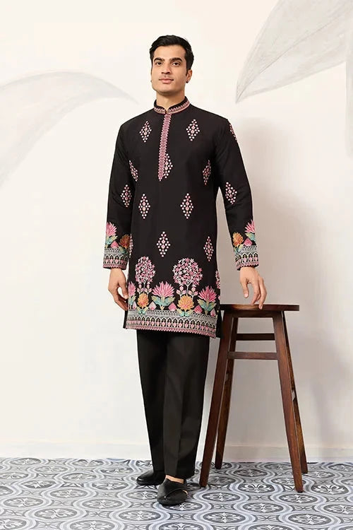 Ethnic Speical Classic Black Embroidered Kurta for Mens