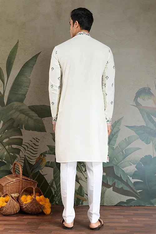 Wedding Special White Embroidered Silk Kurta