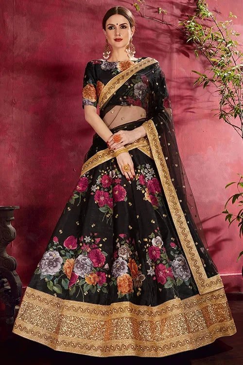 Collection For Women Floral Printed Lehenga Choli Black Colour