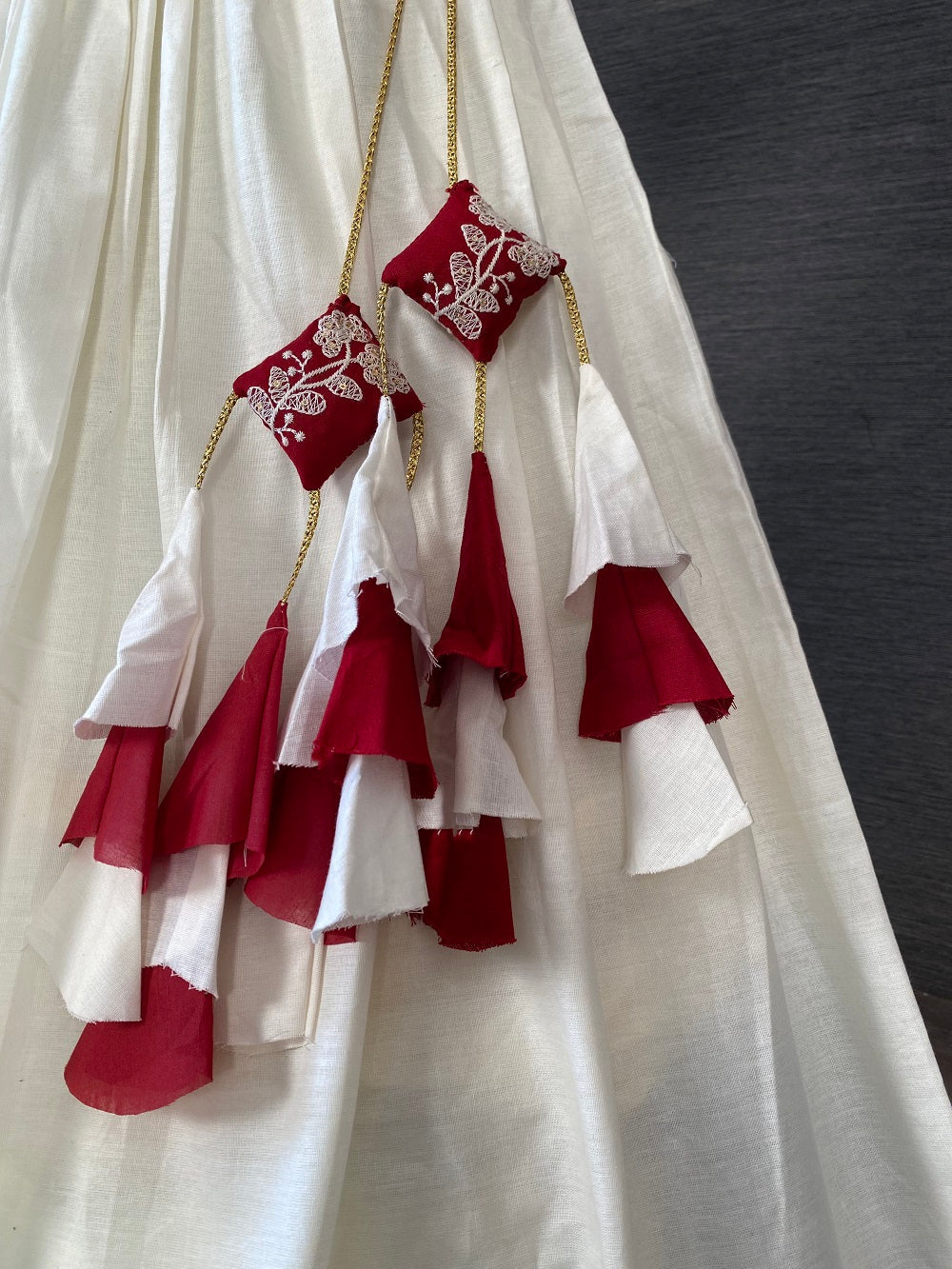 White Color Pure Cotton Two Piece Lehenga With Lucknowi Work Choli