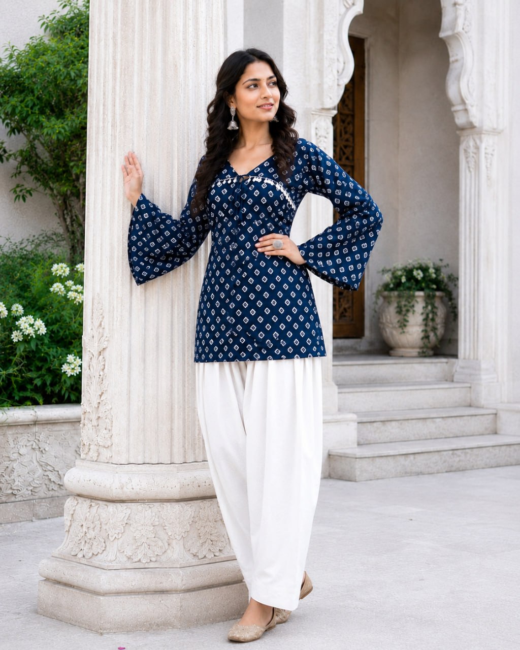 Cotton Bandhej Designer Kurti Outfit