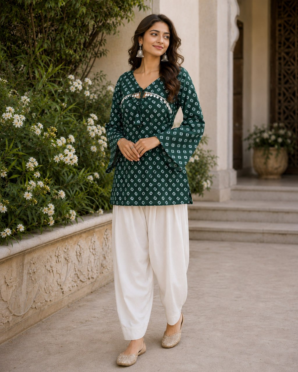 Cotton Bandhej Designer Kurti Outfit