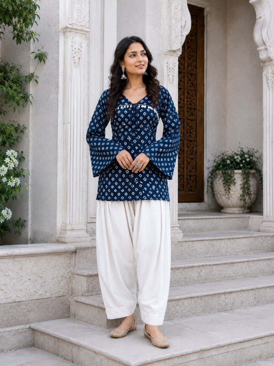 Cotton Bandhej Designer Kurti Outfit