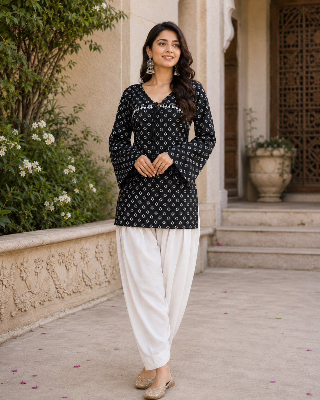 Cotton Bandhej Designer Kurti Outfit
