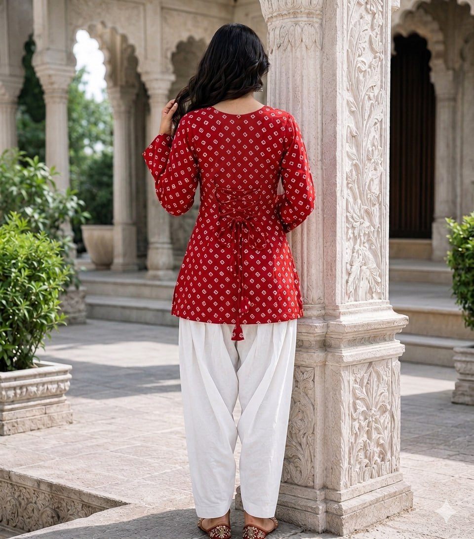 Cotton Bandhej Designer Kurti Outfit