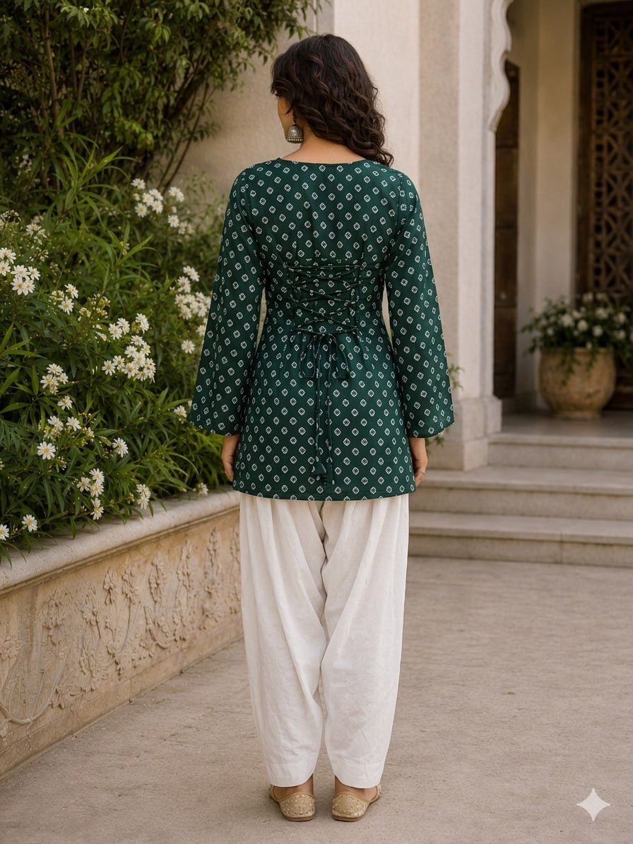 Cotton Bandhej Designer Kurti Outfit