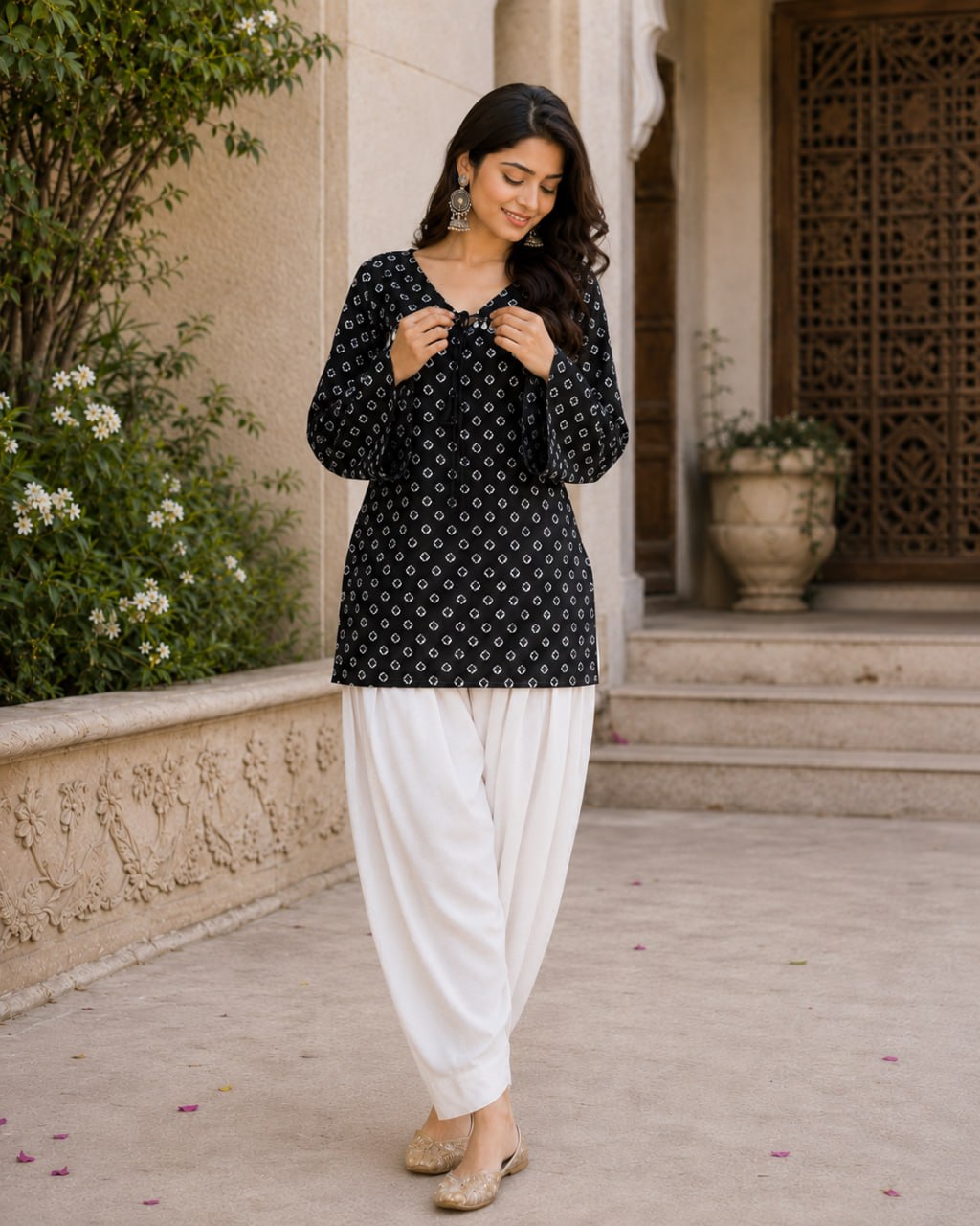Cotton Bandhej Designer Kurti Outfit