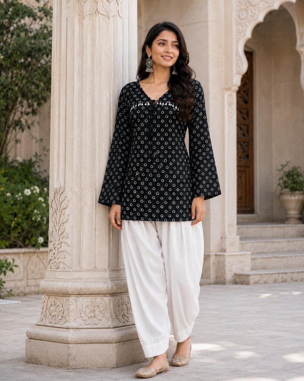 Cotton Bandhej Designer Kurti Outfit