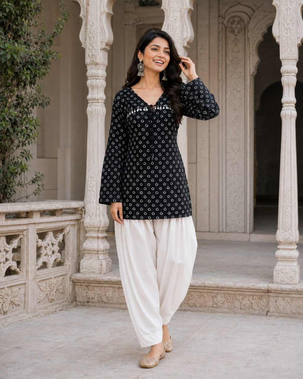 Cotton Bandhej Designer Kurti Outfit