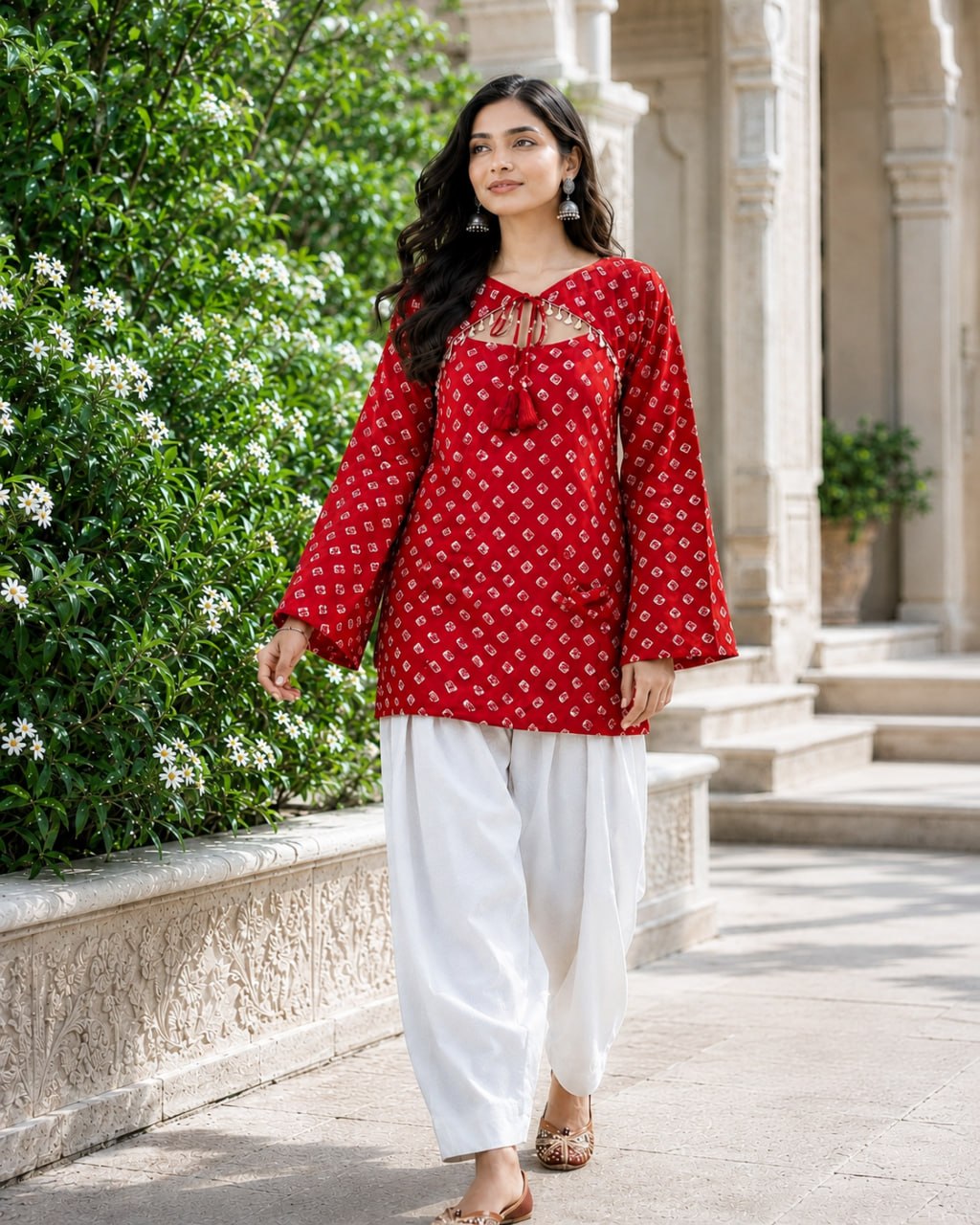 Cotton Bandhej Designer Kurti Outfit
