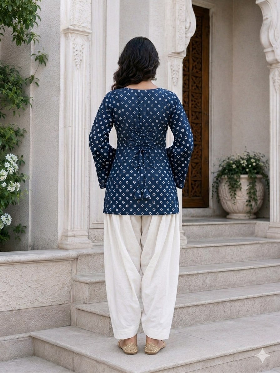 Cotton Bandhej Designer Kurti Outfit