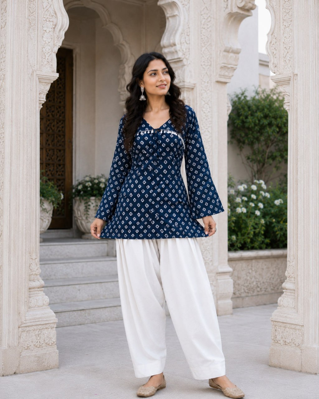 Cotton Bandhej Designer Kurti Outfit