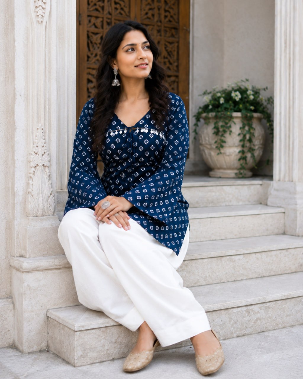Cotton Bandhej Designer Kurti Outfit