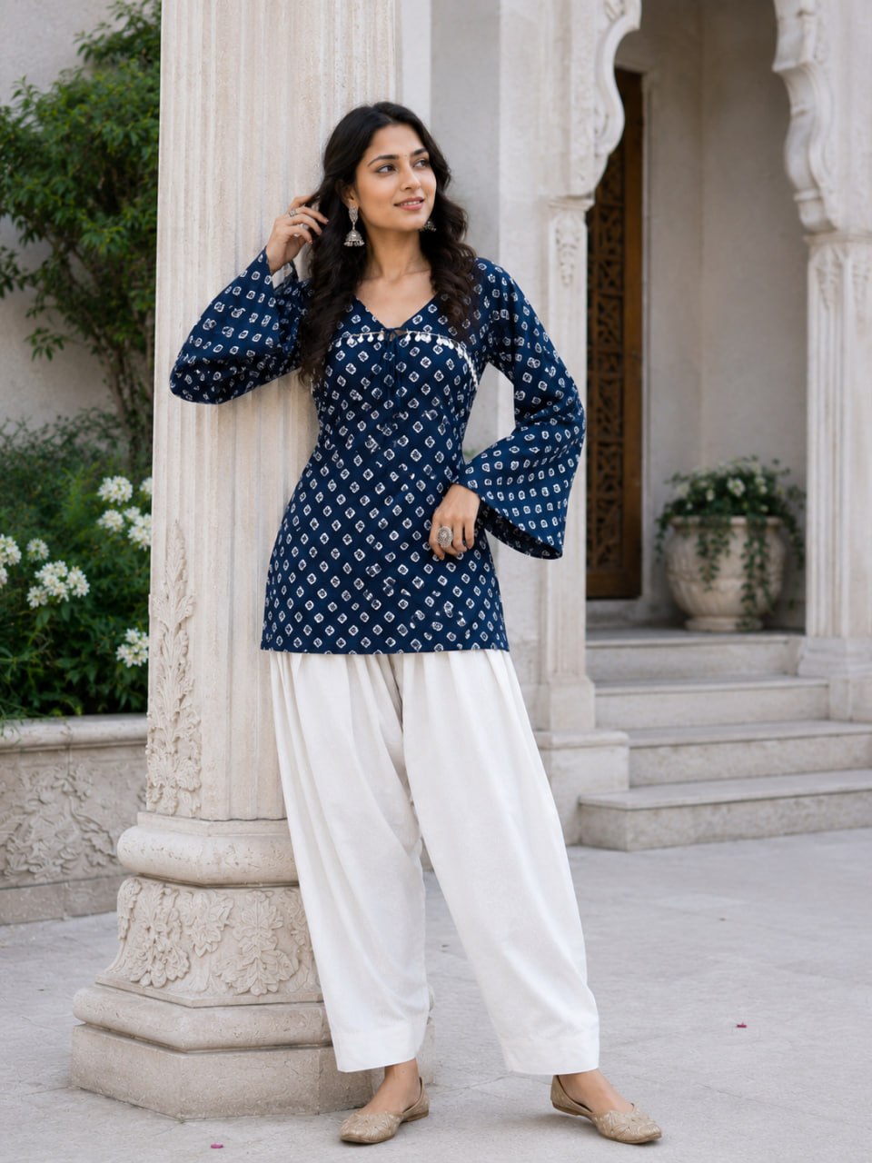 Cotton Bandhej Designer Kurti Outfit