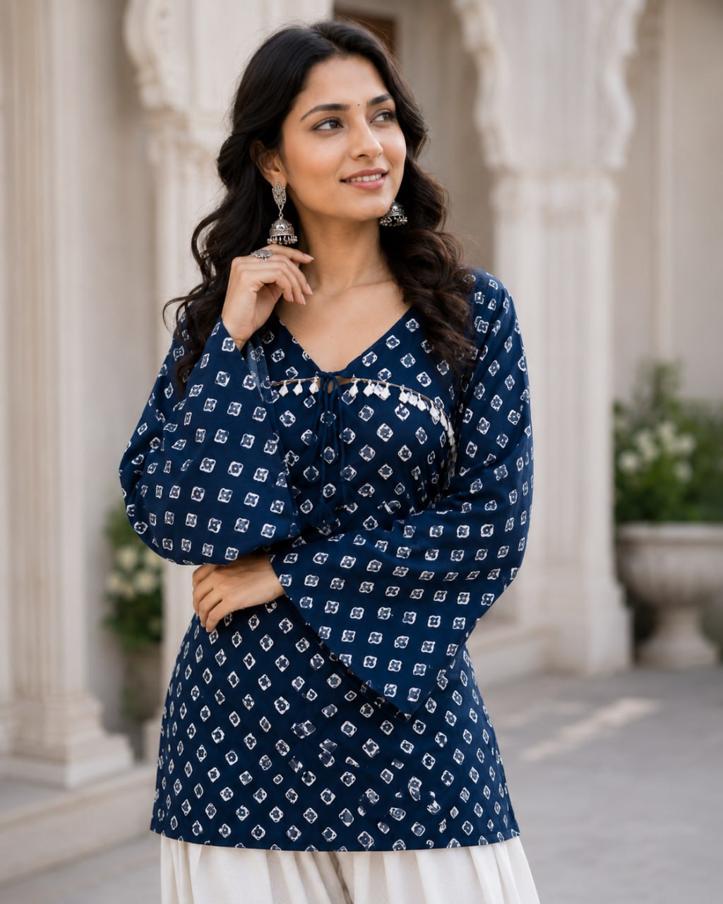 Cotton Bandhej Designer Kurti Outfit