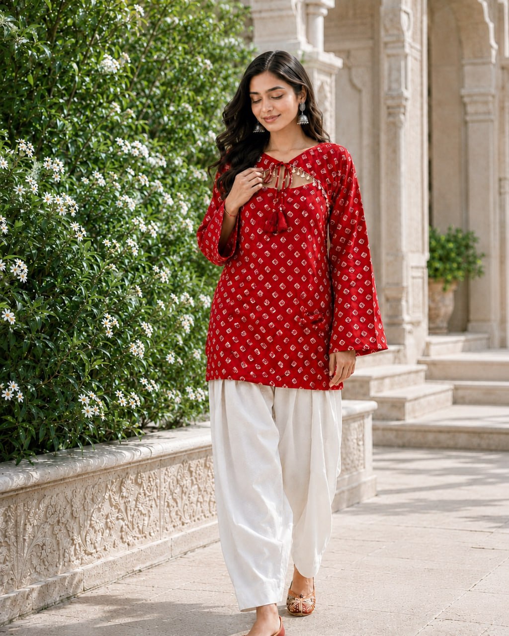 Cotton Bandhej Designer Kurti Outfit