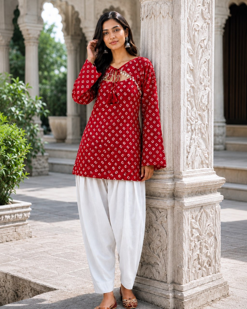 Cotton Bandhej Designer Kurti Outfit